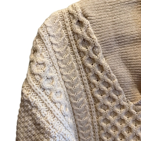 Vintage Cottage Knitwear Aran Wool Sweater Mens S/M Ivory Chunky Cable Fisherman - Picture 4 of 16